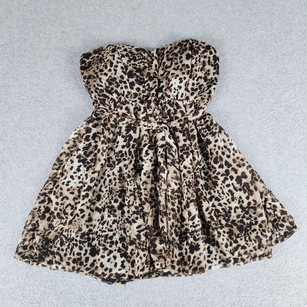 Wet Seal Blouse Womens XS Brown Leopard Print Strapless Sweetheart Peplum Top